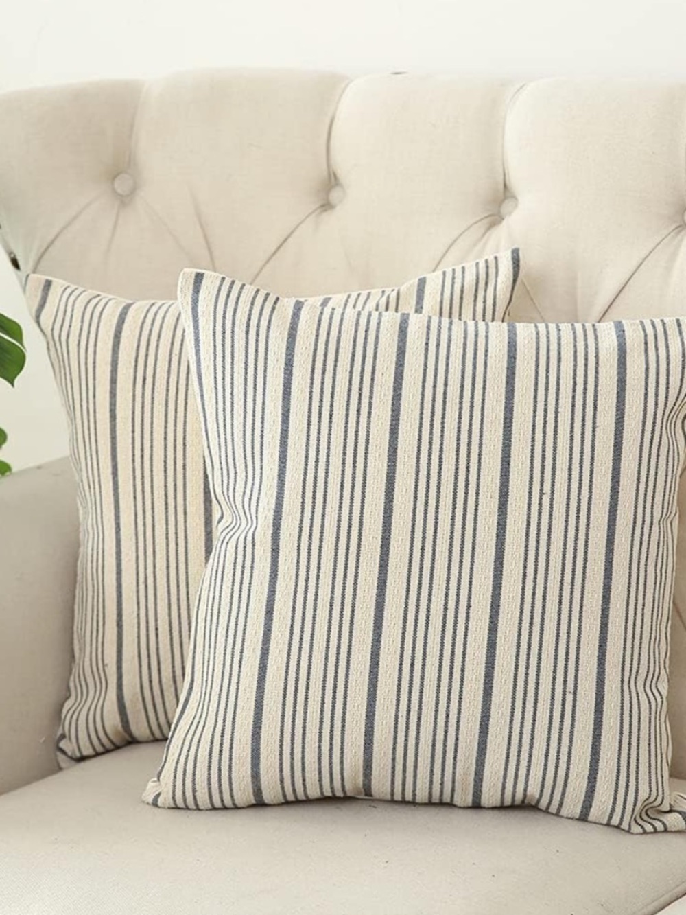 Farmhouse Striped Grey Linen Throw Pillow Covers 18x18 Set